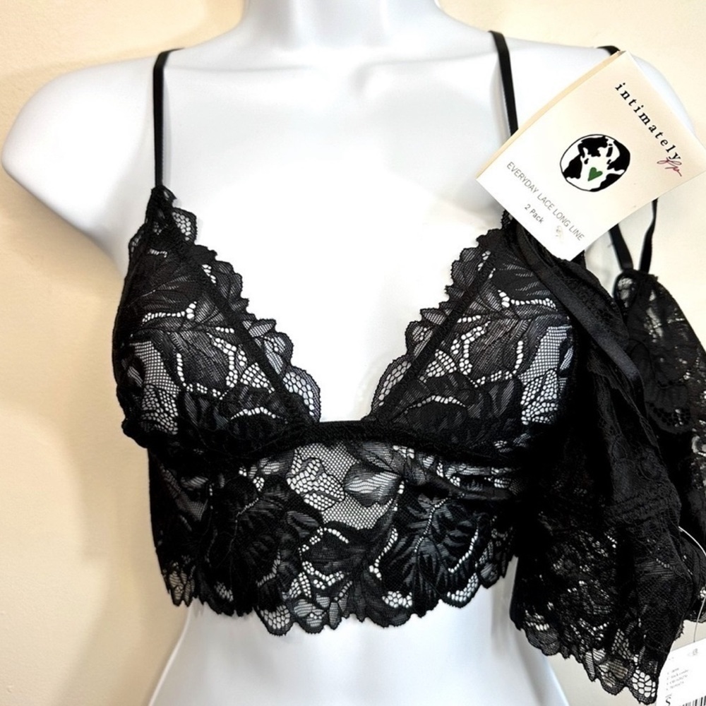 NWT 2-Pack Free People Everyday Lace Longline Bralettes Black Combo Size X-Small - Picture 2 of 13